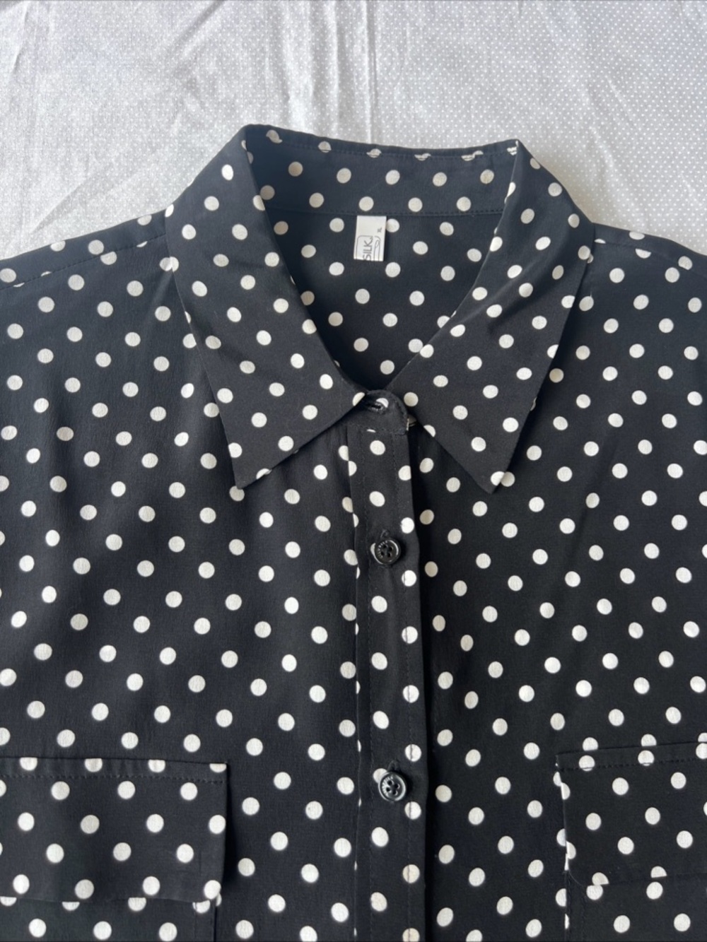 Women’s Lilysilk Beautiful Black White Polka Dot 100% Mulberry Silk Blouse  XL